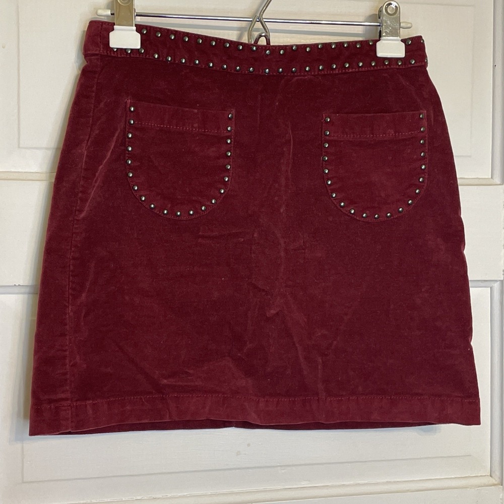 Mossimo Maroon Velvet Skirt | Metal Studs Front Pockets 2 | Romantic Gothic Core